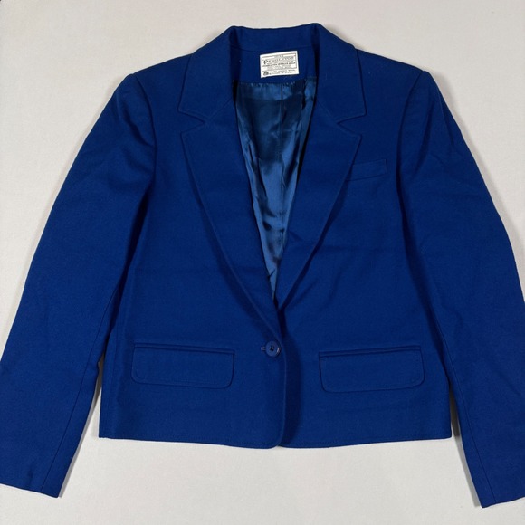 Jackets & Blazers - Vtg Miss Pendleton Wool Blazer Jacket Womens Royal Cobalt Blue Crop Small 4 6